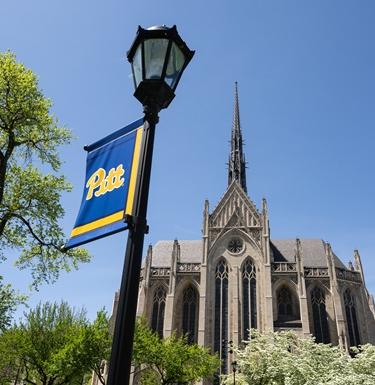 Pitt flag on a lightpost